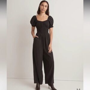 Madewell Lucie Smocked Wide-Leg Jumpsuit in True Black Size XL EUC
